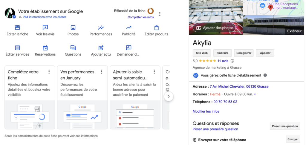 Page Établissement Google My Business