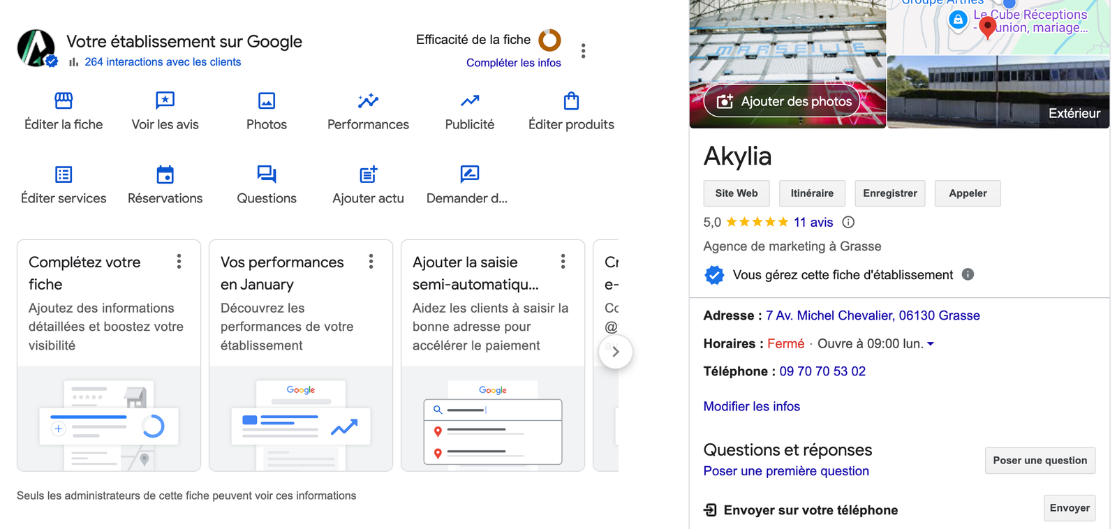 Page Établissement Google My Business